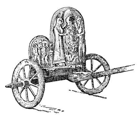 A Graeco Ertuscan Chariot every part of the vehicle is covered with thin plates of bronze, vintage line drawing or engraving illustration.のイラスト素材