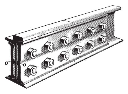 Completed Joint where a fish plate is bolted onto the joint so it can attach to other joints, vintage line drawing or engraving illustration.のイラスト素材