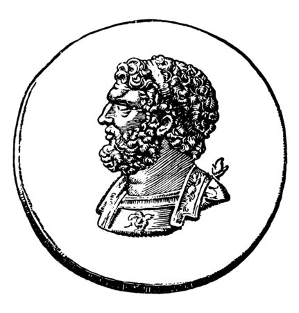 A medal with an image of Philip of Macedon, vintage line drawing or engraving illustration.のイラスト素材