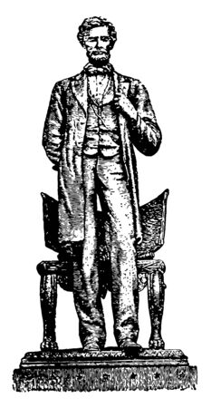 The solitary figure of Lincoln sitting in contemplation vintage line drawing.のイラスト素材