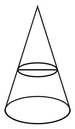 The image shows the conical section that shows a circle. It is the intersection of a plane perpendicular to the axis of the cones, vintage line drawing or engraving illustration.のイラスト素材