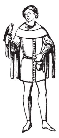This illustration represents Male Costume from the Time of the Plantagenets, vintage line drawing or engraving illustration.のイラスト素材