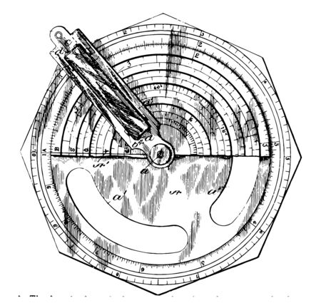 Picture shows that Marker for Slide rule, which is also known as a slip stick. Slide rules are used primarily for multiply and division, and also for scientific functions such as root, logarithm etc, vintage line drawing or engraving illustration.のイラスト素材
