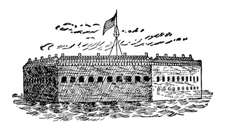 Fort Sumter formed after the war 1812 vintage line drawing.のイラスト素材