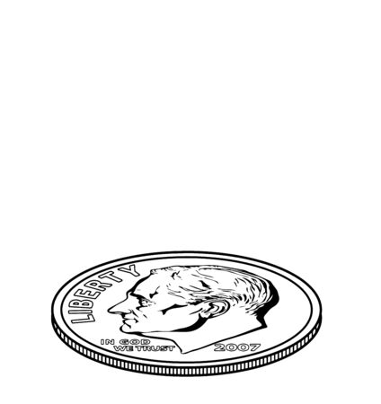 The Picture shows the Dimes coin. It is an US currency and it has ten-cent coin value. It has one tenth of United States dollar, labeled formally as one dime, vintage line drawing or engraving illustration.のイラスト素材