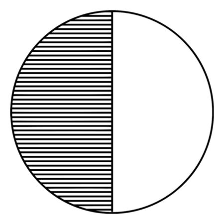 A picture showing a circle, 1/2 fraction. The half part of circle is underlined. Half part of circle is blank, vintage line drawing or engraving illustration.のイラスト素材