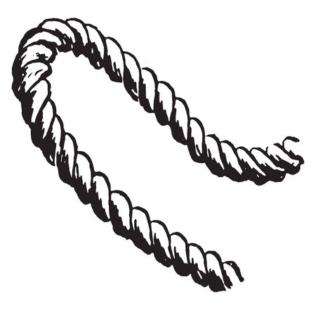 Rope is a group of yarns plies fibers or strands that are twisted or braided together into a larger and stronger form, vintage line drawing or engraving illustration.のイラスト素材
