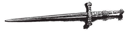 A poniard is a long, lightweight thrusting knife,vintage line drawing or engraving illustration.