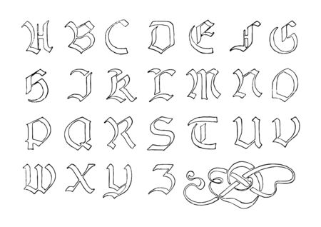 This illustration represents Alphabet by Fr Thiersch, vintage line drawing or engraving illustration.のイラスト素材