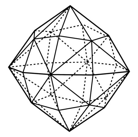 A diagram of Hexakistetrahedron that is a geometric shape of forty-eight sides. It is limited by twenty-four scalene triangles and is the general form of the isometric system, vintage line drawing or engraving illustration.のイラスト素材