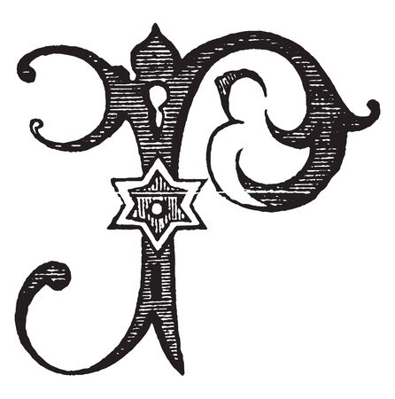 An ornamental and decorative letter P, vintage line drawing or engraving illustrationのイラスト素材