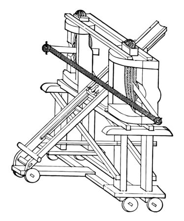 An old missile launcher used to throw heavy balls, vintage line drawing or engraving illustration.のイラスト素材