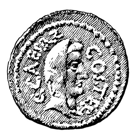 A coin designed with Cesar's bust, vintage line drawing or engraving illustration.のイラスト素材