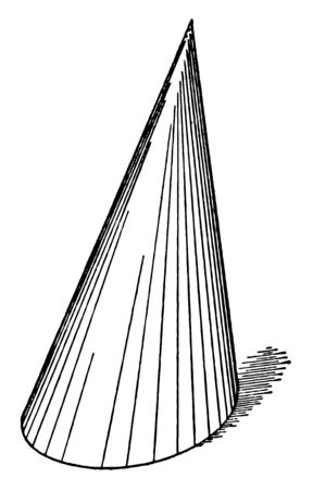 This is an Oblique Cone image. The lower part of the oblique cone is wide and the upper part is raised, vintage line drawing or engraving illustration.のイラスト素材