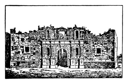 Alamo in Texas is also known as land of two summers vintage line drawing.のイラスト素材