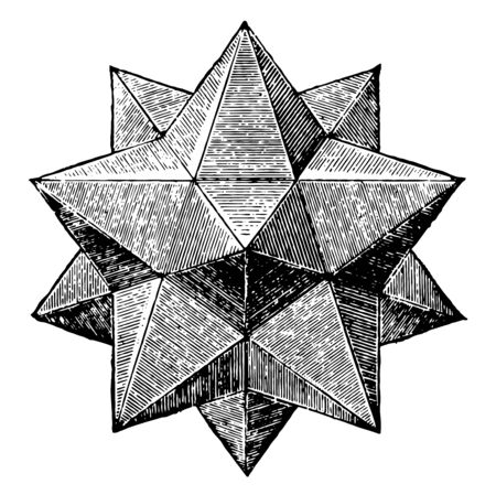 The small star-shaped dodecahedron is one of the most complex polyhedra, vintage line drawing or engraving illustration.のイラスト素材