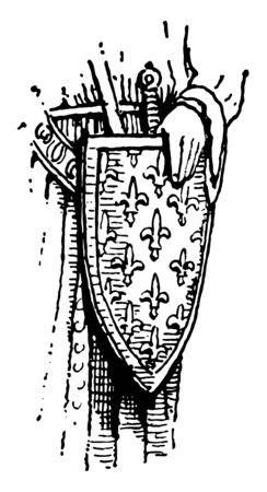 Sem Shield showing the sem pattern of Fleurs de lis, vintage line drawing or engraving illustration.のイラスト素材