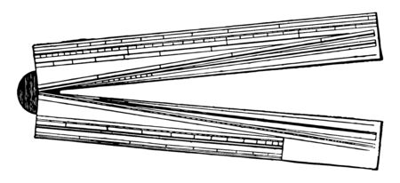 Picture shows that this field is a hinged rule with scales used for various mathematical calculations, vintage line drawing or engraving illustration.のイラスト素材