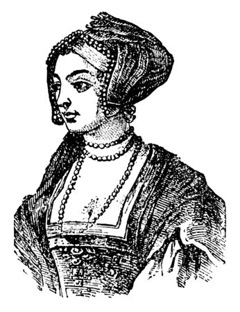 Anne Boleyn, 1501-1536, she was queen of England from 1533 to 1536, vintage line drawing or engraving illustrationのイラスト素材