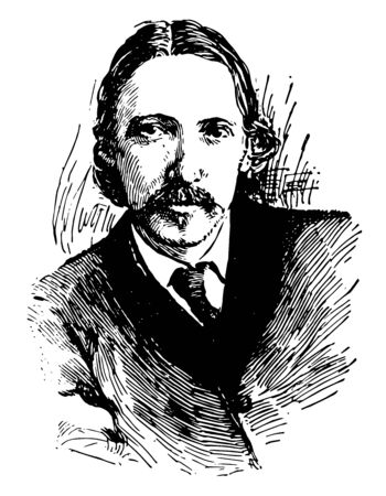 Robert Louis Stevenson, 1850-1894, he was a Scottish novelist, poet, essayist, and travel writer, vintage line drawing or engraving illustrationの素材 [FY310133481665]