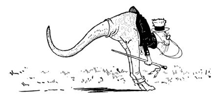 Animal Alphabet K, Kangaroo, this picture shows Kangaroo in human dress wore hat, holding stick and bowed down, vintage line drawing or engraving illustration のイラスト素材