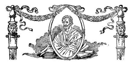 A statue of the Attic orator, Aeschines, vintage line drawing or engraving illustration.のイラスト素材