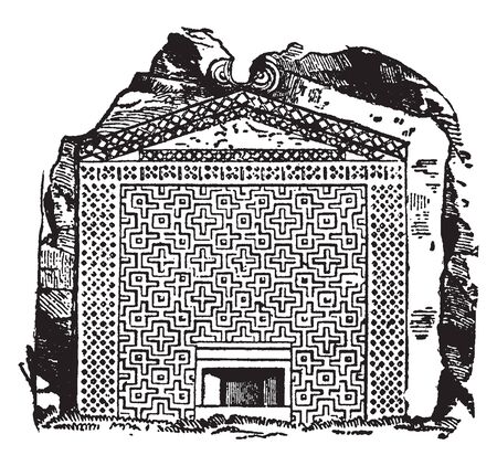 Tomb of Midas is the name of at least three members of the royal house of Phrygia, vintage line drawing or engraving illustration.のイラスト素材