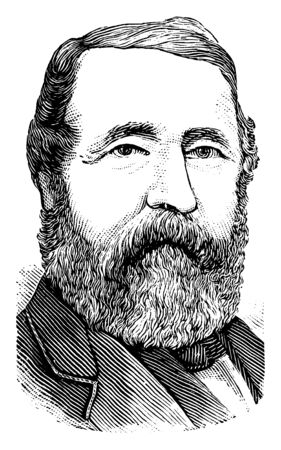Henry Chadwick, 1824-1908, he was an American sportswriter, baseball statistician and historian, famous for his early reporting on and contributions to the development of the game, vintage line drawing or engraving illustrationのイラスト素材