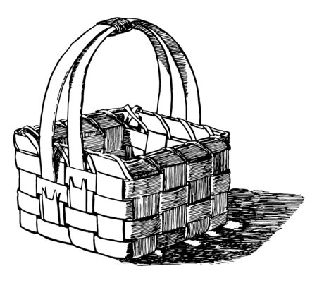Basket made of wood shavings, Pine shavings are the best to use,  less brittle than those of harder woods, Select a number and put them to soak in cold water, vintage line drawing or engraving illustration.のイラスト素材
