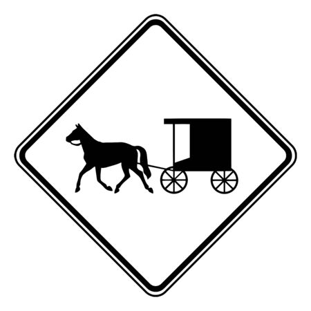 Color of Horse Drawn Vehicles signs may be used to alert road users to locations where unexpected entries into the roadway by trucks, vintage line drawing or engraving illustration.のイラスト素材