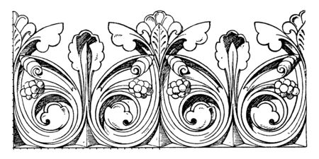 Gothic Cresting Border is found on the ridge or the top of a roof, vintage line drawing or engraving illustration.のイラスト素材