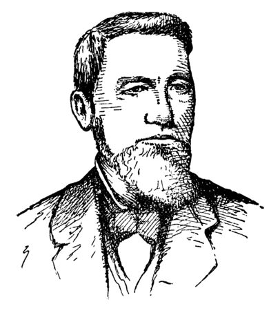 David Butler, 1829-1891, he was an American politician and the first governor of Nebraska from 1867 to 1871, vintage line drawing or engraving illustrationのイラスト素材