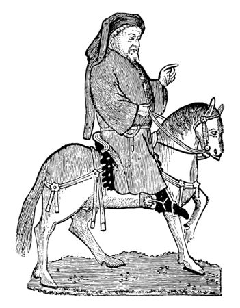 Geoffrey Chaucer, c. 1343-1400, he was famous English poet, author, philosopher, and astronomer, famous as Father of English literature, vintage line drawing or engraving illustrationのイラスト素材