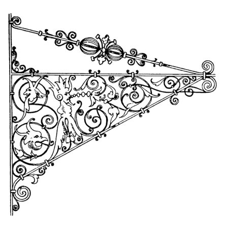 Wrought-Iron Bracket is a German Renaissance style sign, wide selection of designs and sizes, all in a natural iron finish, vintage line drawing or engraving illustration.のイラスト素材