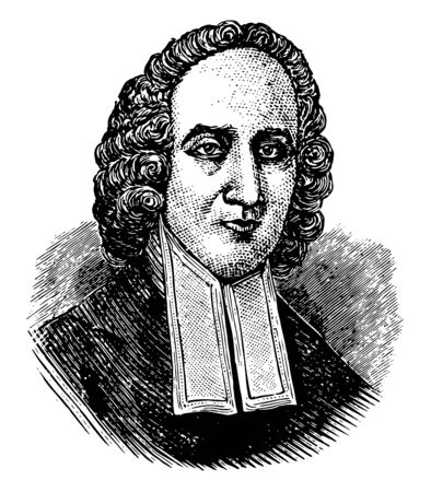 Jonathan Edwards, 1703-1758, he was an American revivalist preacher, philosopher, and Congregationalist protestant theologian, vintage line drawing or engraving illustrationのイラスト素材