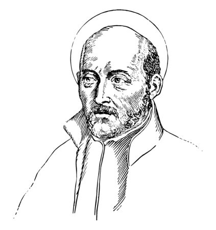 Ignatius of Loyola, 1491-1556, he was a Spanish Basque priest and theologian who founded the Society of Jesus, vintage line drawing or engraving illustrationのイラスト素材