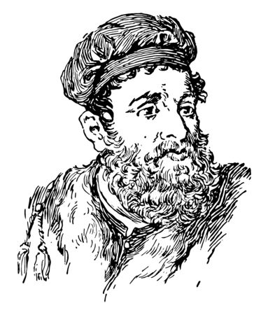 Marco Polo, 1254-1324, he was a Venetian merchant traveller, vintage line drawing or engraving illustrationのイラスト素材