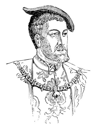 Emperor Charles V, 1500-1558, he was the Holy Roman Emperor, the king of Spain, and the emperor of Germany, vintage line drawing or engraving illustrationのイラスト素材