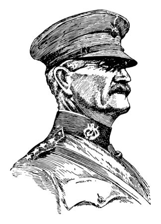 John J. Pershing, 1860-1948, he was a senior United States army officer, vintage line drawing or engraving illustrationのイラスト素材