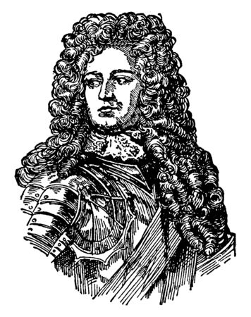 John Churchill, 1650-1722, he was an English soldier and statesman, and the Duke of Marlborough, vintage line drawing or engraving illustrationのイラスト素材