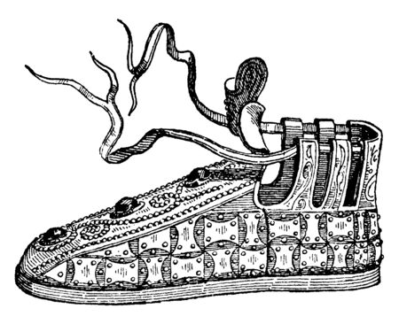 French Shoe of the 9th century, vintage line drawing or engraving illustration.のイラスト素材