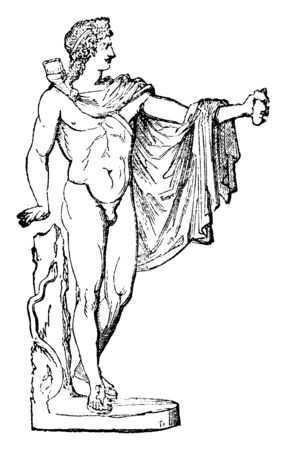A full length sculpture of Vatican god of music and poem, vintage line drawing or engraving illustration.のイラスト素材