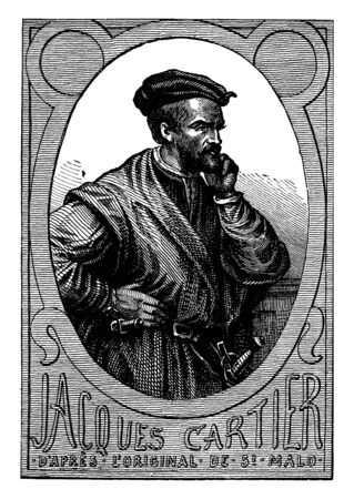Jacques Cartier, 1491-1557, he was a mariner and Breton explorer who claimed what is now Canada for France, vintage line drawing or engraving illustrationのイラスト素材