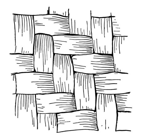 Twill Work Basket Weave, The style of weaving common in baskets and consists in passing each splint of the weft over two or more splints of the warp, vintage line drawing or engraving illustration.