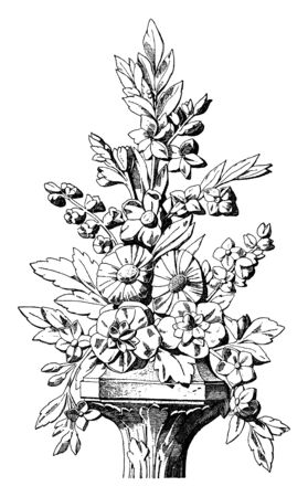 Louis XVI Bouquet is a carving in this picture, vintage line drawing or engraving illustration.のイラスト素材
