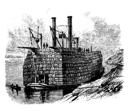 This illustration represents Transporting Cottons, vintage line drawing or engraving illustration.のイラスト素材