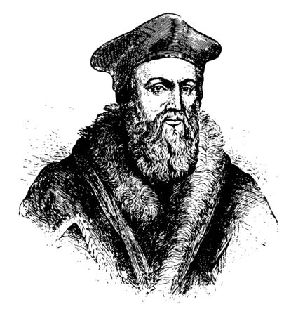 Thomas Cranmer, 1489-1556, he was a leader of the English reformation and archbishop of Canterbury, vintage line drawing or engraving illustrationのイラスト素材
