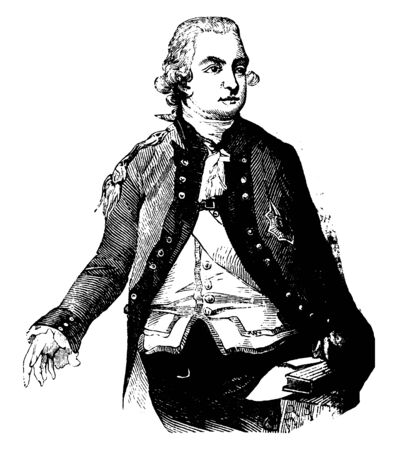 Sir Henry Clinton, 1730-1795, he was a British army officer, politician, British commander-in-chief in North America, famous for his service as a general during the American war of Independence, vintage line drawing or engraving illustrationのイラスト素材