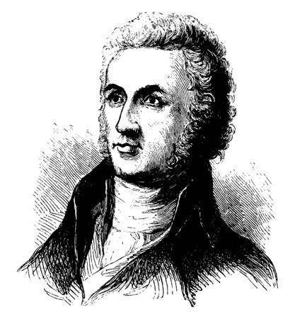 William Richardson Davie, 1756-1820, he was a military officer and tenth governor of North Carolina from 1798 to 1799, founder of the university of North Carolina, member of the federalist party, vintage line drawing or engraving illustrationのイラスト素材