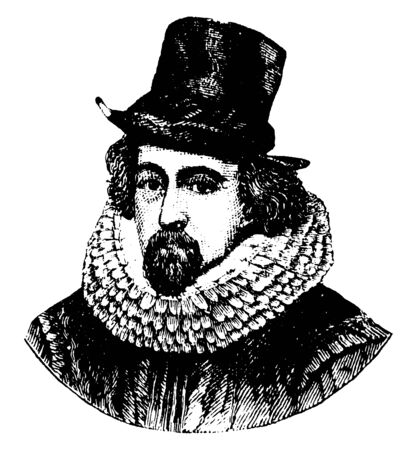 Francis Bacon, 1561-1626, he was an English philosopher, author, statesman and scientist, famous for his promotion of the scientific method, vintage line drawing or engraving illustrationのイラスト素材